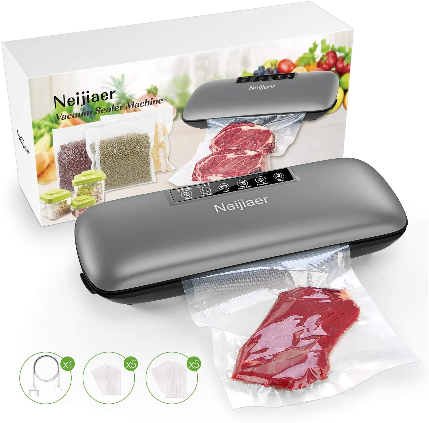 FoodSaver Select Vacuum Sealer with Dry/Moist Modes, Roll Storage and  Cutter Bar, and Bags and Roll Starter Kit - Silver