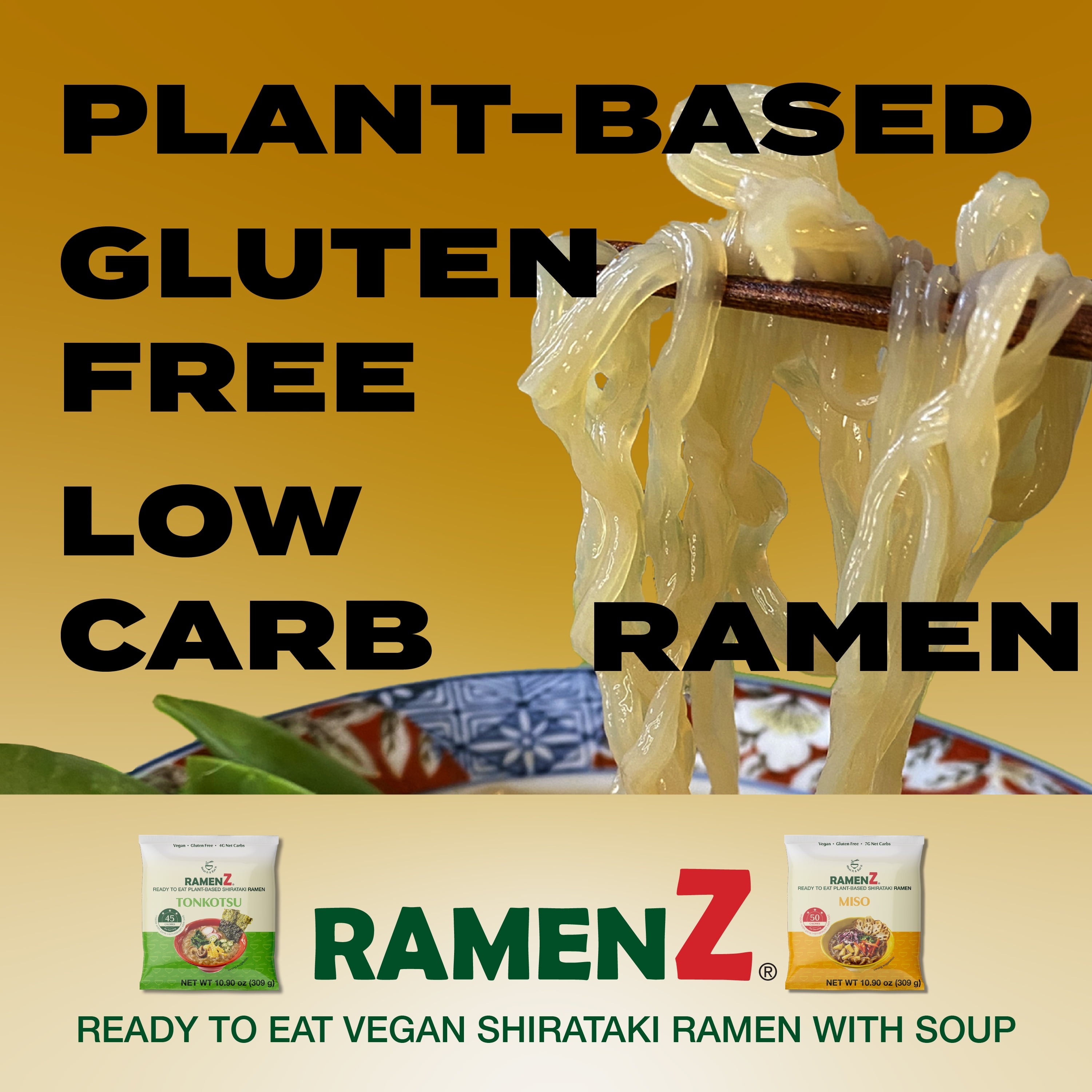 Ramen Z Miso 4pc Pack Shiratake noodles, Keto, Gluten Free, Dairy free, No Trans Fat, Konjac Noodles