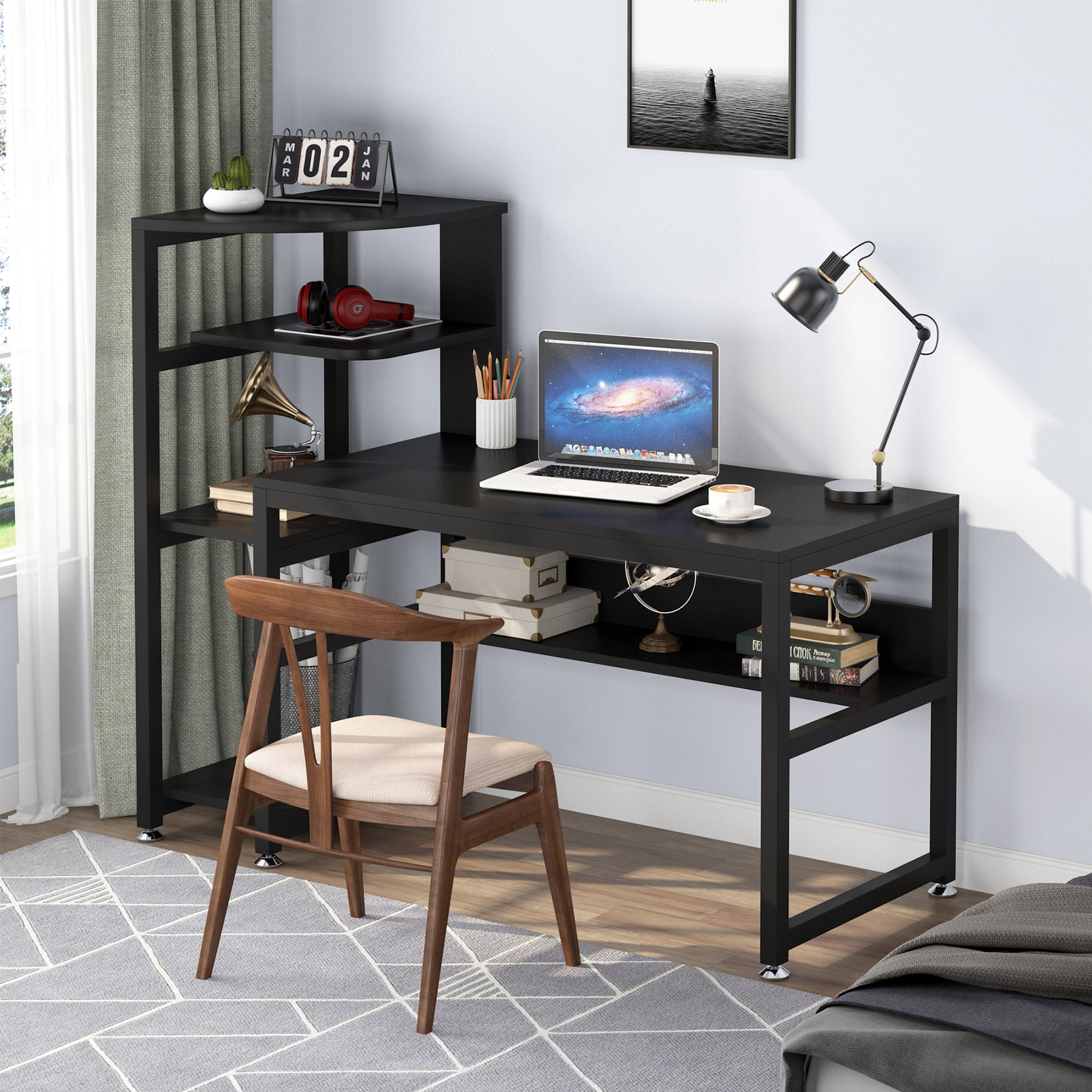 Tribesigns Computer Desk with 4 Tiers Shelves and Hutch, Modern 58 Inch ...