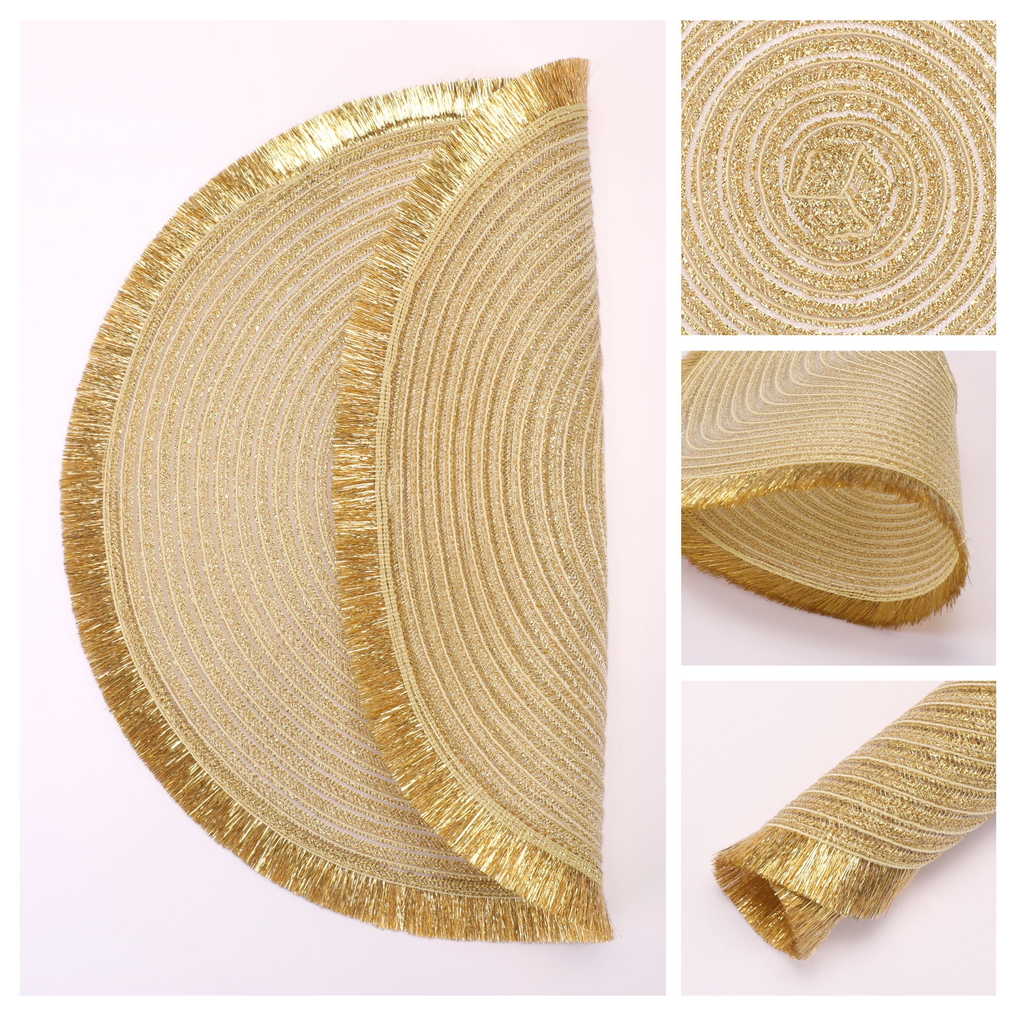 Unique Bargains 6Pcs Round Woven Decor Indoor Outdoor Placemats Silver 15x15inch