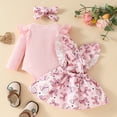 thumbnail image 4 of IWEMEK Newborn Baby Girl Clothes Ruffle Long Sleeve Romper Pink Bowknot Skirt 3 Pieces Fall Outfits Set Size 3-6M, 4 of 7