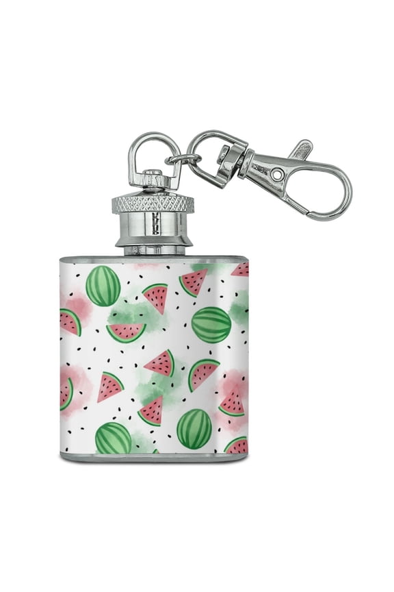 Watercolor Watermelons Pattern Stainless Steel 1oz Mini Flask Key Chain