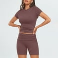 thumbnail image 6 of Htigea Womens Workout Sets Casual Cute Comfy Tracksuit Outfits Summer Short Sleeve Tops 2 Piece Shorts Set Today Deals Coffee,XL, 6 of 7