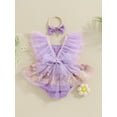 thumbnail image 4 of Bagilaanoe Newborn Summer Outfits Baby Girl Rompers Dress Flower Embroidery Fly Sleeve Bodysuits + Hairband 3M 6M 12M 18M 24M Infant Patchwork A-line Dresses, 4 of 9
