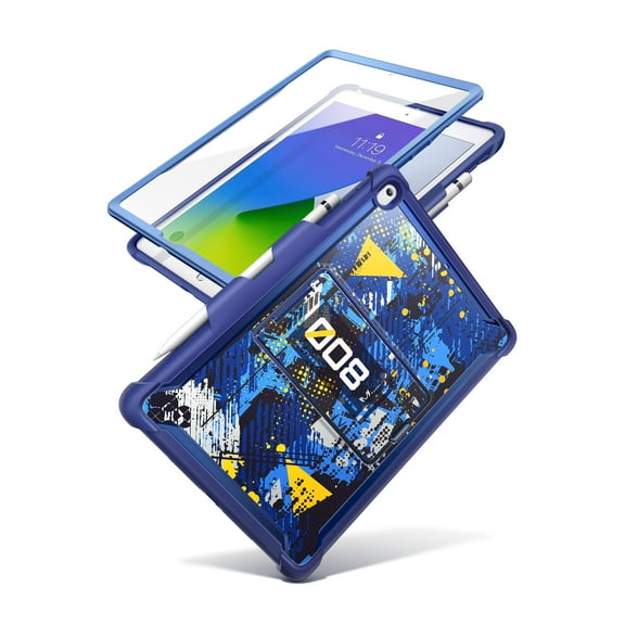 Mumba Ops Case for New iPad 9th/8th/7th Generation 2021/2020/2019, [Built-in Screen Protector] with [Kickstand] & [Pencil Holder], Full-Body and Drop-Proof Cover for iPad 10.2 inch, Cyberpunk Style