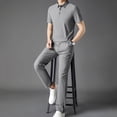 thumbnail image 6 of VBVC Men's 2 Piece Business Outfit Set with Pockets,Collared Short Sleeve Shirt and Drawstring Pants For Men,Gray,M-4XL, 6 of 7