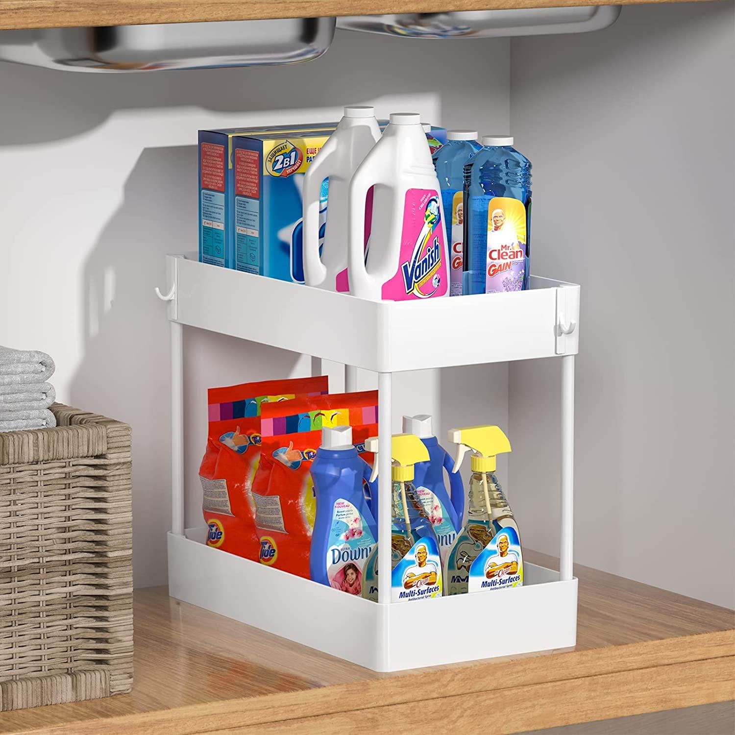 MPM 2 Pack Under Sink Shelf, Kitchen Organizers, 2 Tier Bathroom