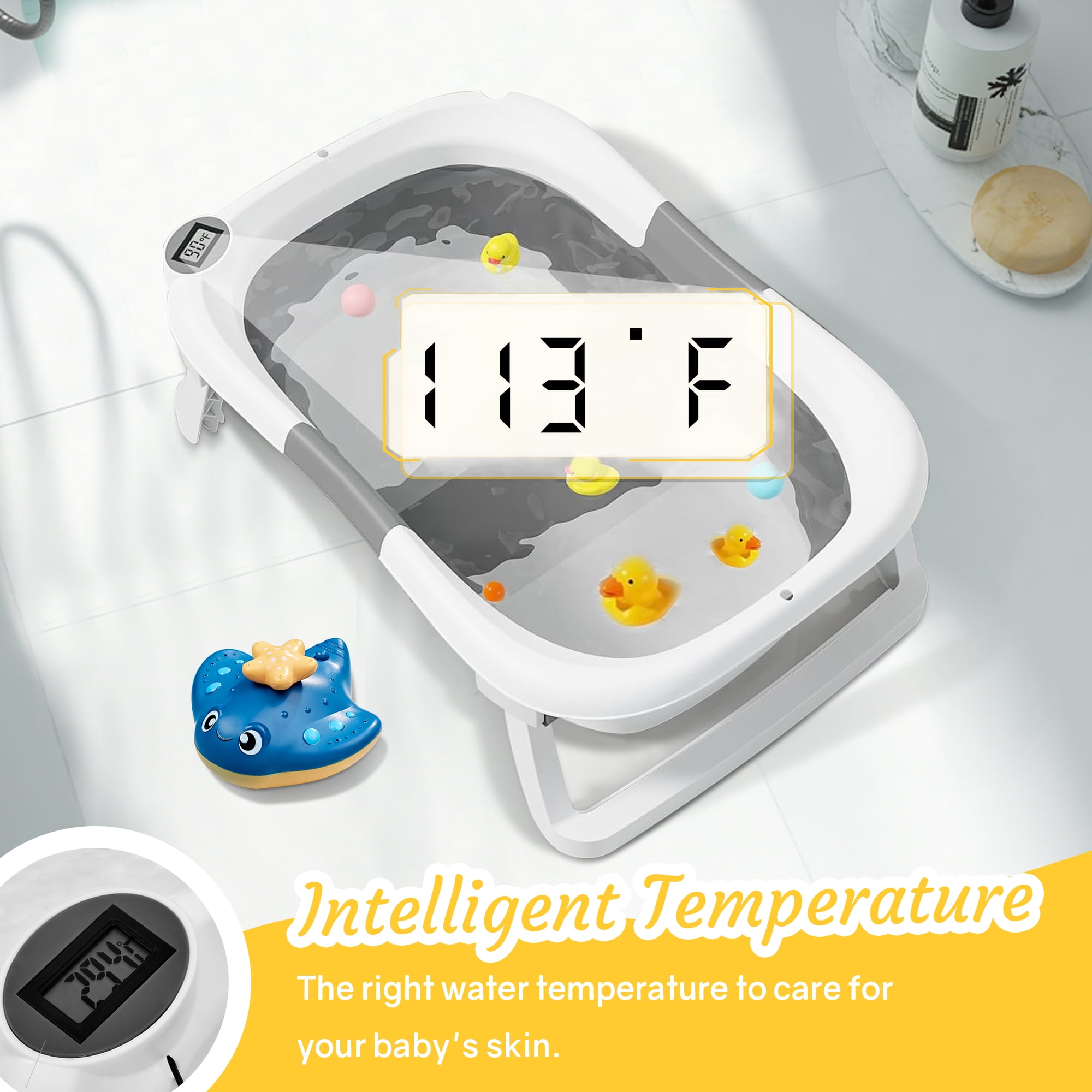 LAZIOEGR Baby Bathtub Collapsible Bathtub for Newborn, Portable Bathtub, Gray