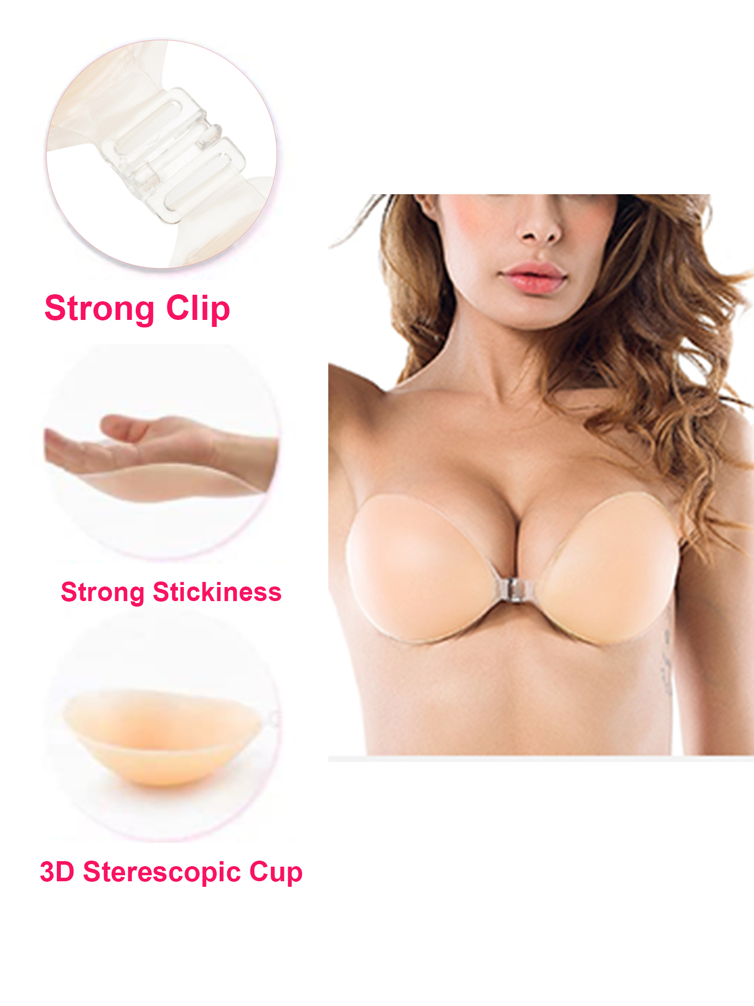 YouLoveIt Women Push Up Strapless Backless Bra Push Up Invisible Silicone Bras Strapless Invisible Bra Push up Silicone Bra with Nipple Cover - image 4 of 5