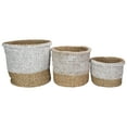 thumbnail image 3 of Set of 3 Beige and White Round Wicker Table and Floor Baskets, 3 of 7