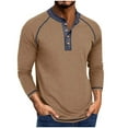 thumbnail image 3 of UVEASISHA Men's Casual Henley Shirts Half Button Up Long Sleeve T-Shirts Solid Color Vintage Business Work Tee Soft Stretchy Pullover Tops Khaki XXL, 3 of 8