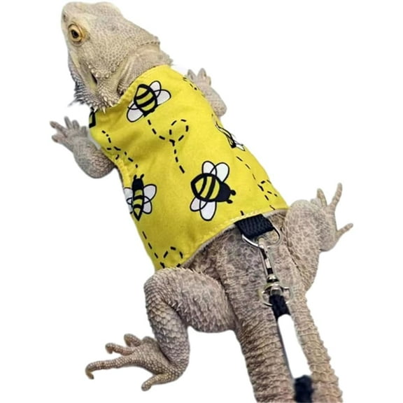 Lizard Clothes with Leash for Real Lizard,Bearded Dragon Harness and Leash Set,Leopard Gecko Costume,Reptile Hoodies Apparel for Skin Protection (Bee)