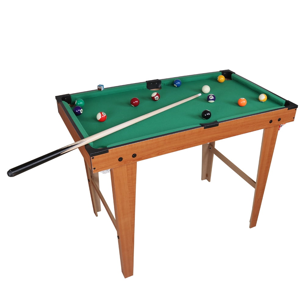 Kids Mini Wooden Table Top Pool Play Set Felt Surface Cues Balls Snooker Game 
