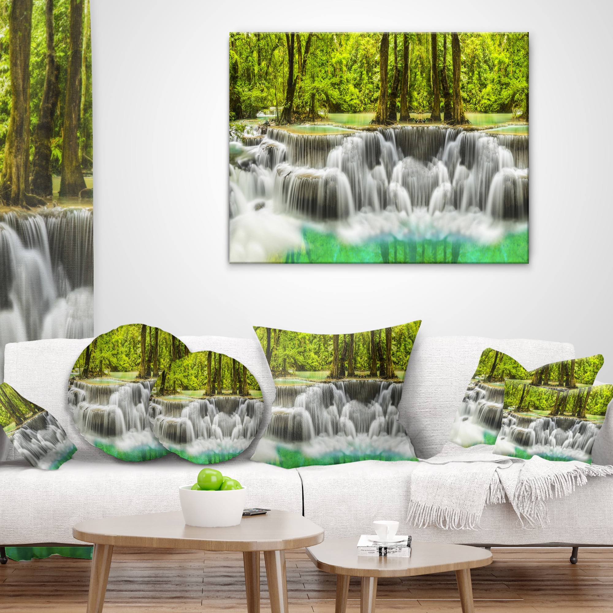 Designart Erawan Waterfall Kanchanaburi Province - Throw Pillow - 18x18