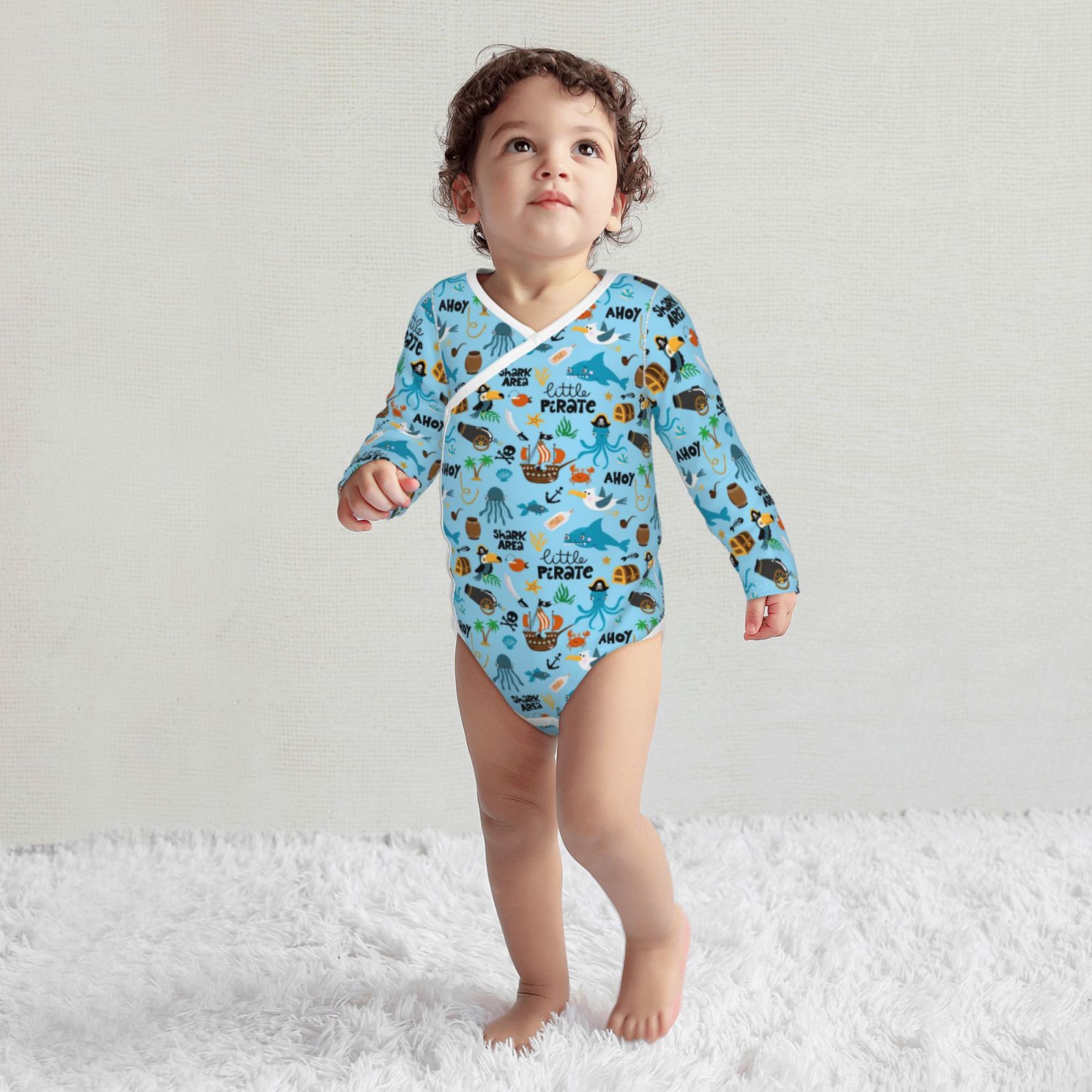 Xecao Animal Pirate Print Baby unisex-baby Cotton Long-sleeve Bodysuits-12 Months