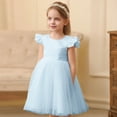 thumbnail image 3 of Girls Dresses Ruffle Sleeve Sky Blue Dress V-Back with Big Bow Party Dresses for Girls Graduation Dress Outfit 5-6 Years, 3 of 7