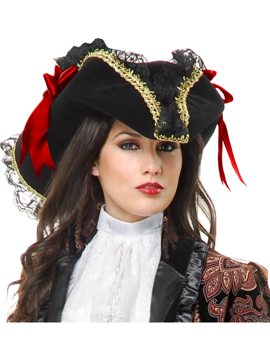 Charades Costumes Deluxe Black And Gold Velvet Adult Costume Pirate Hat