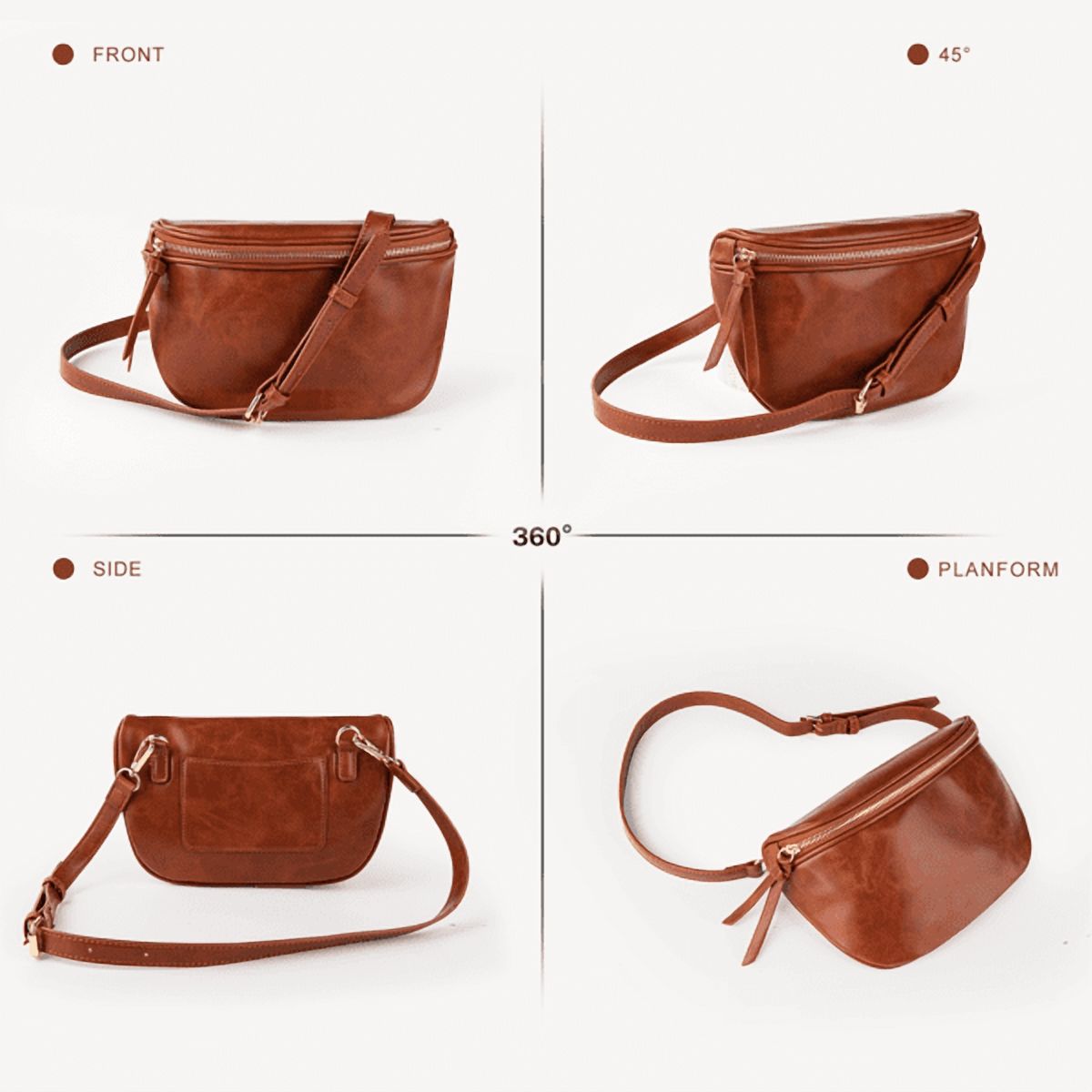 Olurrisa Saddle Crossbody Bags for Women, PU Leather Saddle Satchel Bag Fanny Pack and Cross Body Purse-Brown