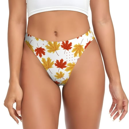 Qokaie Maple Leaf Printed Women s Cotton Thong Underwear  Sexy Breathable Panties G-string-Small