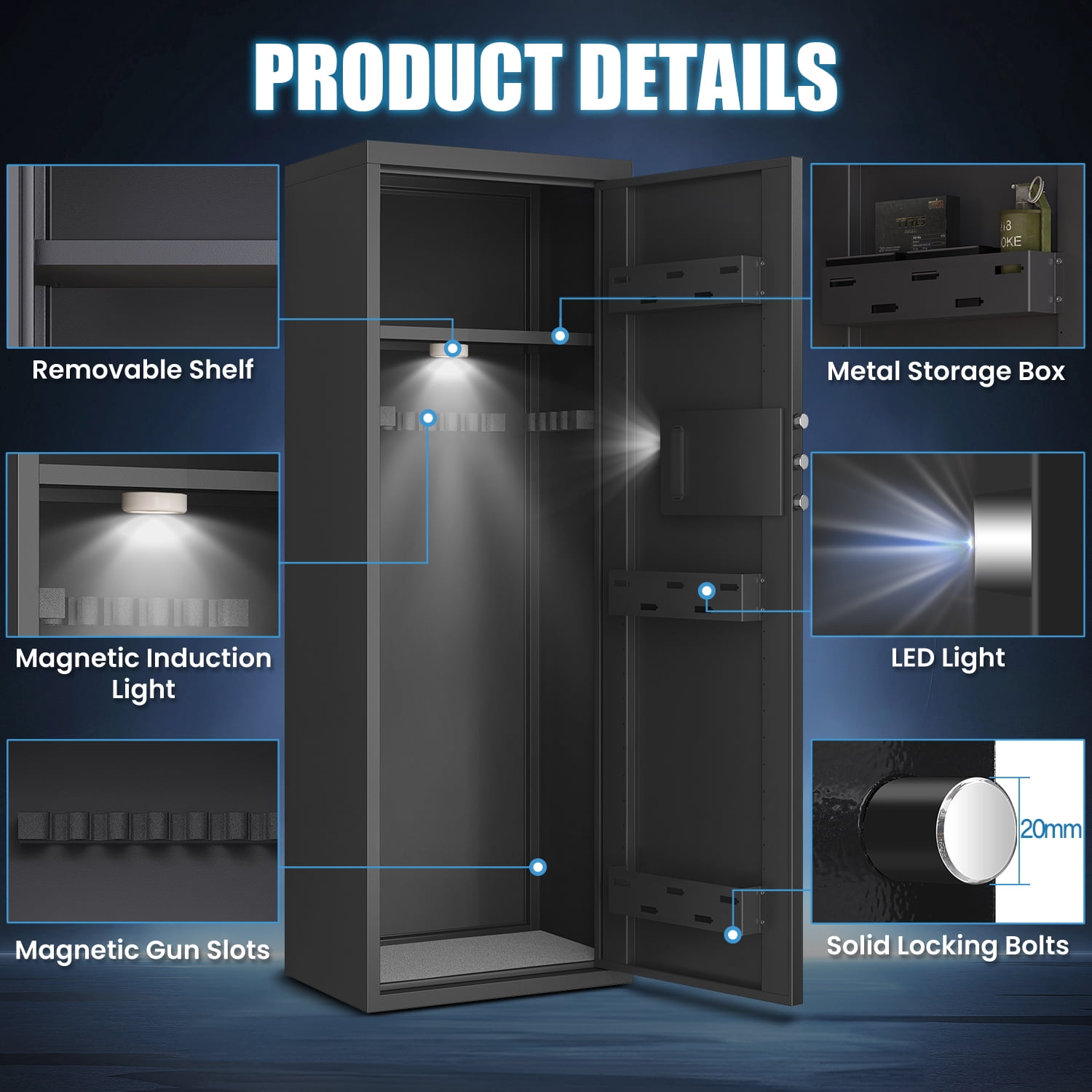Kavey 10-12 Biometric Gun Safe for Shotguns and Pistols, Large Unassembled Fingerprint Long Gun Safes, Shotgun Safe with Backlit Keypad & Mute Mode, Removable Shelves & Adjustable Ammo Box