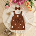 thumbnail image 7 of CAICJ98 Baby Girl Clothes Suspender Skirt Long Sleeve Ruffled Romper Baby Girl Dress Fall Winter Outfits Set Girls Gifts (Brown,0-3 Months), 7 of 7