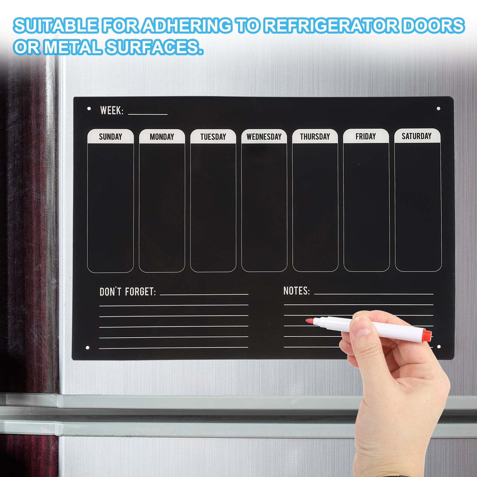 Uxcell Acrylic Magnetic Calendar for Fridge 16"x12", Weekly with Markers, Black