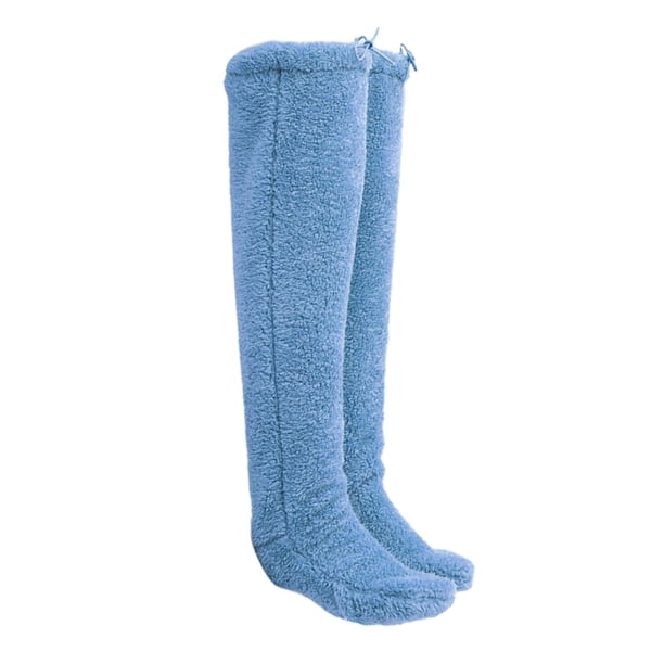 Calcetines peludos hasta la rodilla, súper suaves, cálidos, antideslizantes, cómodos, hasta el muslo Azul