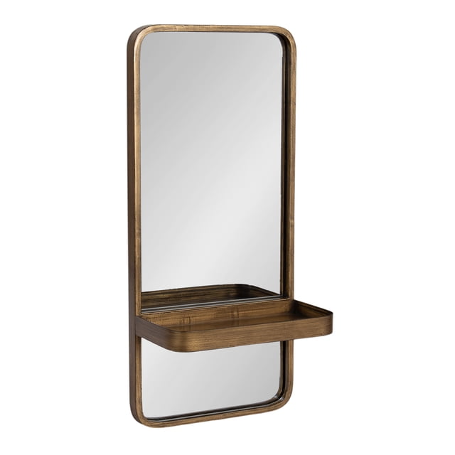 Kate and Laurel Estero Wall Rectangle Mirror with Shelf, Gold 11x24