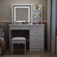 thumbnail image 4 of WIAWG Modern LED Lights Vanity Desk Set with Glass Top, Drawers and Shelves, White, 4 of 8