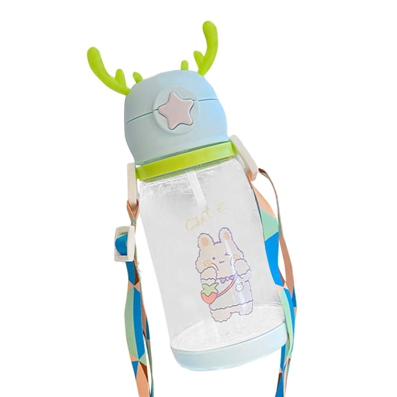 Kids BPA-Free Water Bottle with Straw, Cute Animal Design, Leak-Proof, 500ml, Portable Strap, Ideal for School & Travel