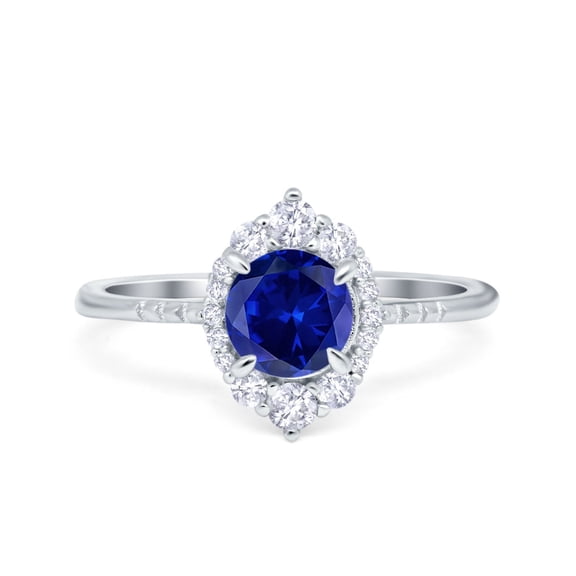 Halo Vintage Round Ring Blue Sapphire CZ 925 Sterling Silver Size 5