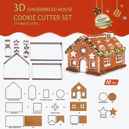 

Jomeoic Christmas Stainless Steel 3D Stereo Cookie Molds House Molds 10Pcs