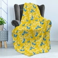 thumbnail image 4 of Yellow and Blue Soft Flannel Fleece Blanket, Butterflies with Tropical Flower Silhouette on Yellow Background, Cozy Plush for Indoor and Outdoor Use, 60" x 80", Blue Yellow and White, by Ambesonne, 4 of 5