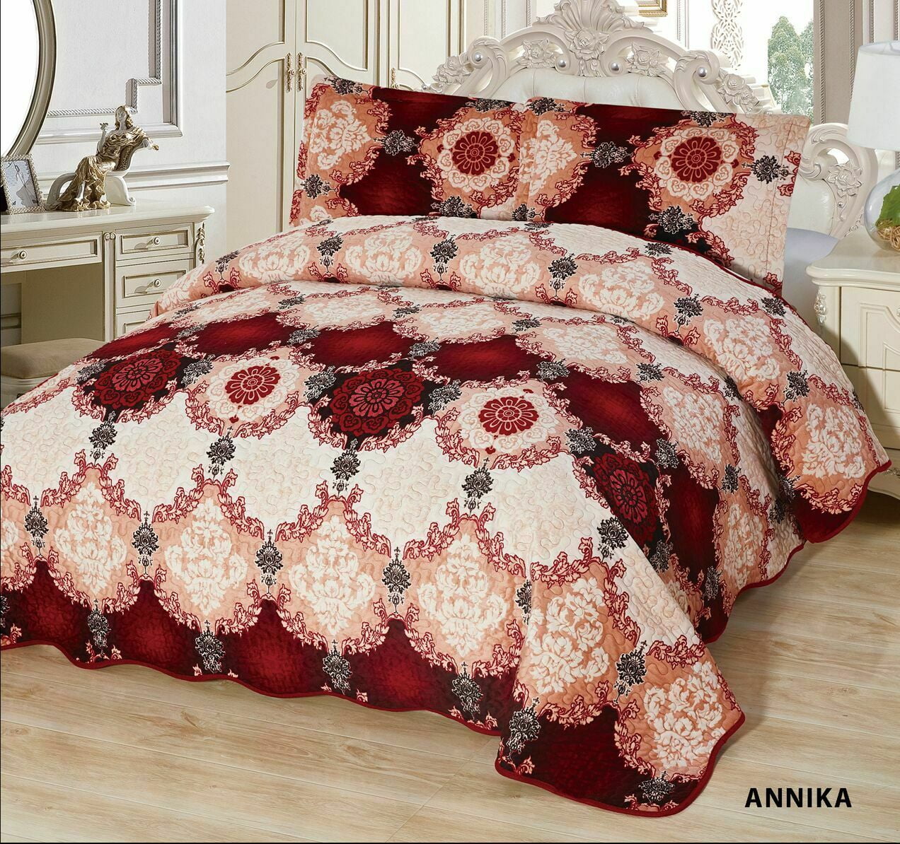 3Pcs California King Quilted Reversible VELVET Bedspread Coverlet Set
