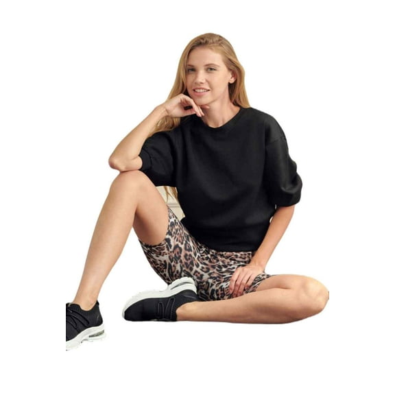 Women's Peach Skin Biker Shorts, Extra Skin Leopard Print, S