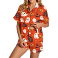 thumbnail image 2 of Halloween Pjs Women Short Sleeve Collared Shirt Shorts Loose Sleepwear Loungewear 2 Piece Pajama Set for Women Orange XXL, 2 of 4