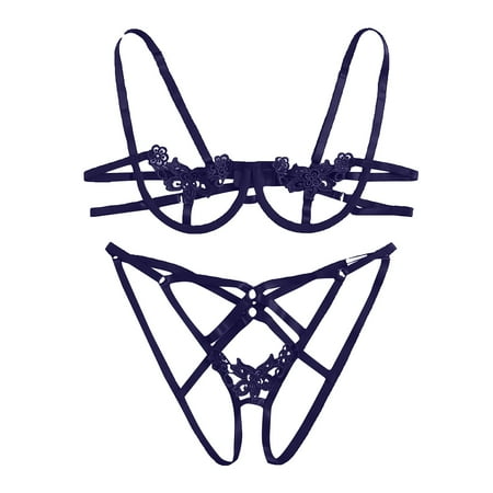 

DNDKILG Bra and Panty Set for Women Strappy Soft Lingerie Set Sexy Nightwear Bralette Set S