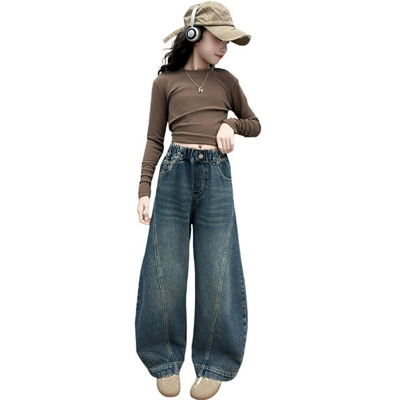 QHFBli Girls Baggy Jeans High Waisted Barrel Leg Jeans Trendy Boyfriend Denim Pants Vintage Streetwear Clothes
