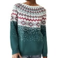 thumbnail image 2 of Conairie Fair Isle Sweater for Women Crew Neck Sweater Striped Design Loose Fashion Fall Winter Long Sleeve Pullovers Top Multicolor Dark Green XXXXXL, 2 of 4