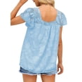 thumbnail image 4 of Liacowi Women Juniors Summer T-shirt Square Neck Short Sleeve Jacquard Tops Loose Shirts for Casual Daily, 4 of 5