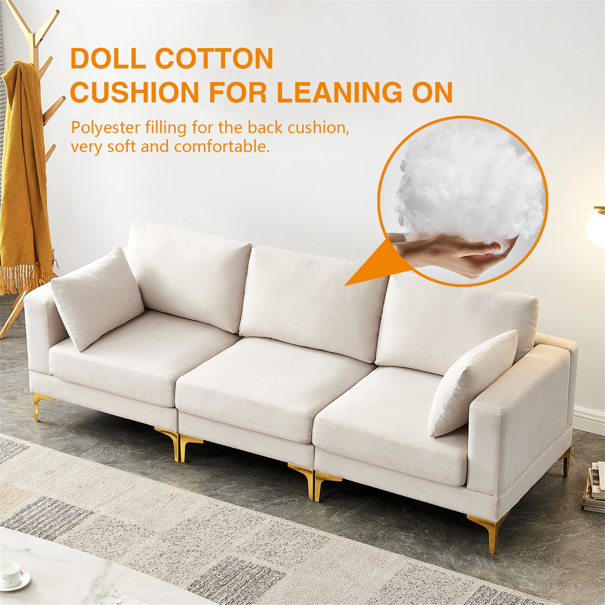 Aukfa 93" L shape Sectional Sofa Modular Couch for Living Room, 2 Pillows, Beige