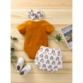 thumbnail image 3 of Gureui Newborn Infant Baby Girl Outfit Summer Short Sleeve Romper Jumpsuit  Floral Pant Shorts with Headband 3Pcs Clothes Set, 3 of 9