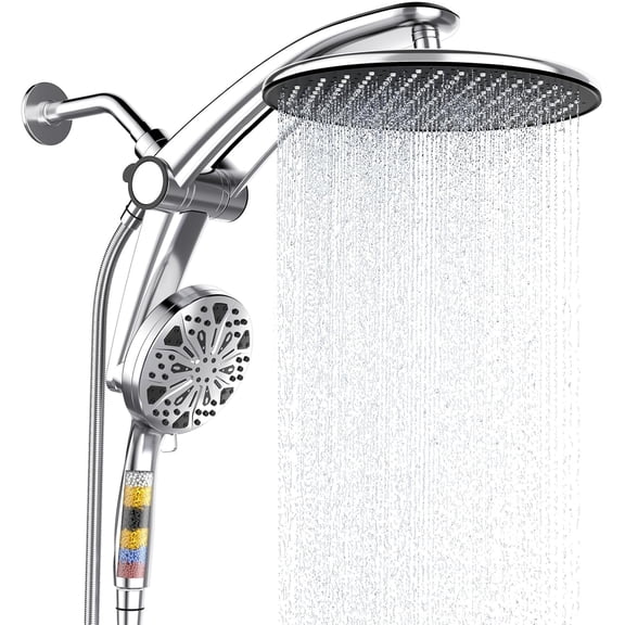 Shower Head with filtered Handheld High Pressure daul Shower Heads with Handheld Spray Combo and 10 Sprays Handheld Shower Head Detachable Shower head Built-in Magnetic Docking and Power Jets Chrome