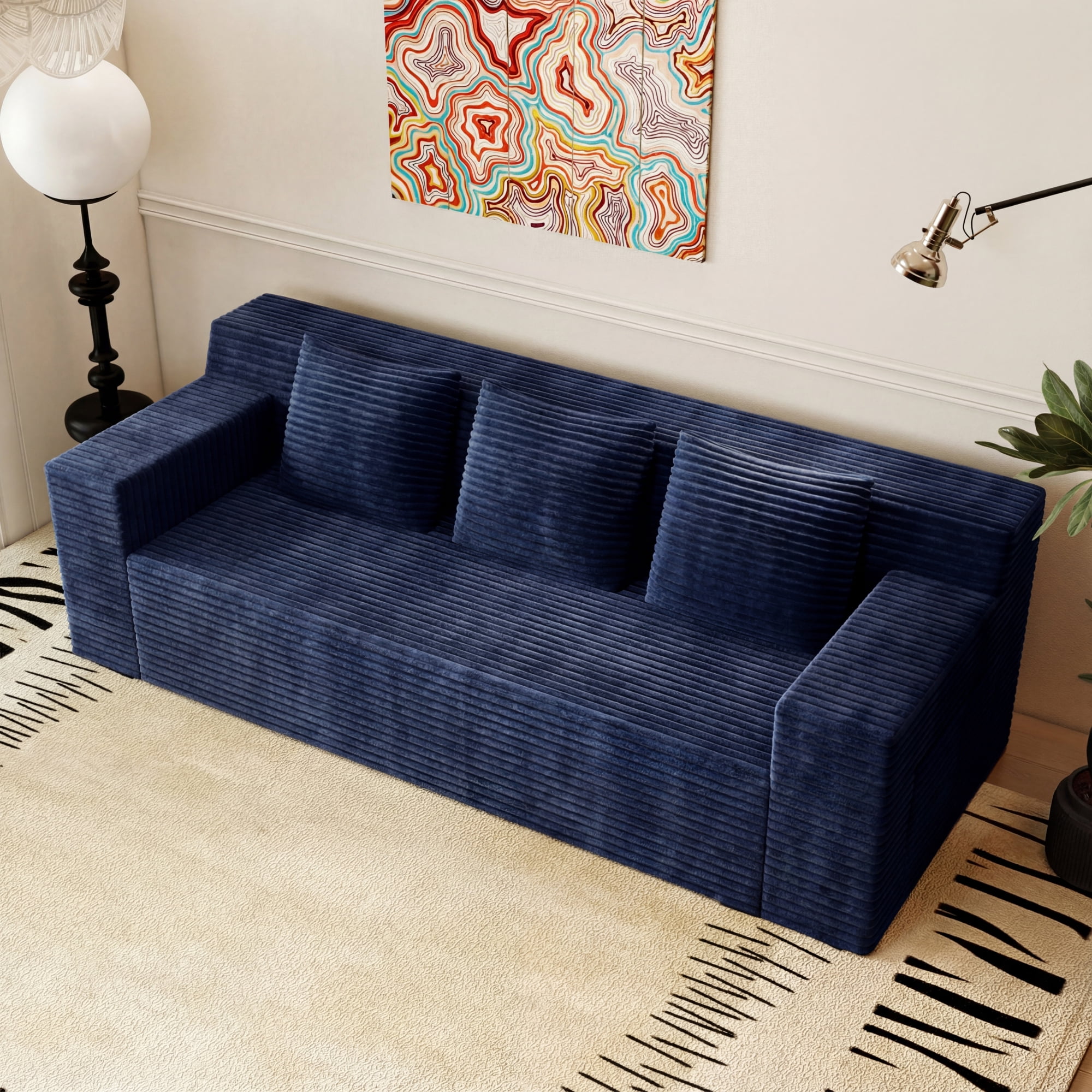 Leumius 71" 3 Seater Boneless Sofa Couch,Modern Corduroy Upholstered Couch with Deep Seat,Cloud Sofa for Living Room,No Assembly Required,Aged Blue