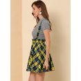 thumbnail image 4 of Falda de Tirantes Plisado a Cuadros con Cintura Elástica Allegra K Amarillo XS, 4 of 6