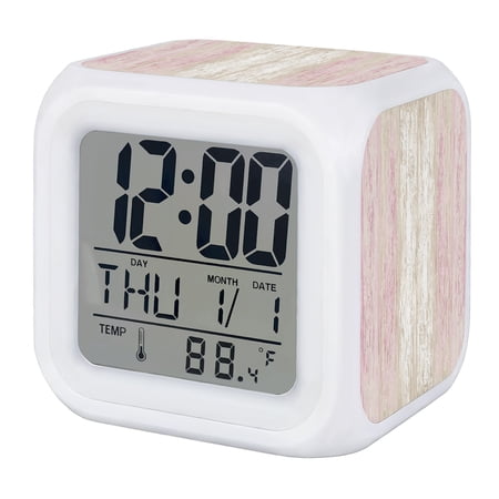 Alarm Clocks Pink Wood Grain Digital Clock 7 Color LED Night Light Silent Non Ticking Battery photo Alarm Clocks Pink Wood Grain Digital Clock 7 Color LED Night Light Silent Non Ticking Battery