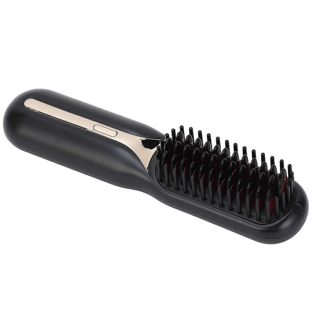 Cepillo alisador de cabello con iones negativos, doble función de peinado, diseño inalámbrico recargable, color negro.