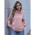 thumbnail image 4 of Women's Quarter Zip Tunics Fall Winter Long Sleeve Pullover Ribbed Quilted V Neck Collared Outfits Loose Pink S, 4 of 10