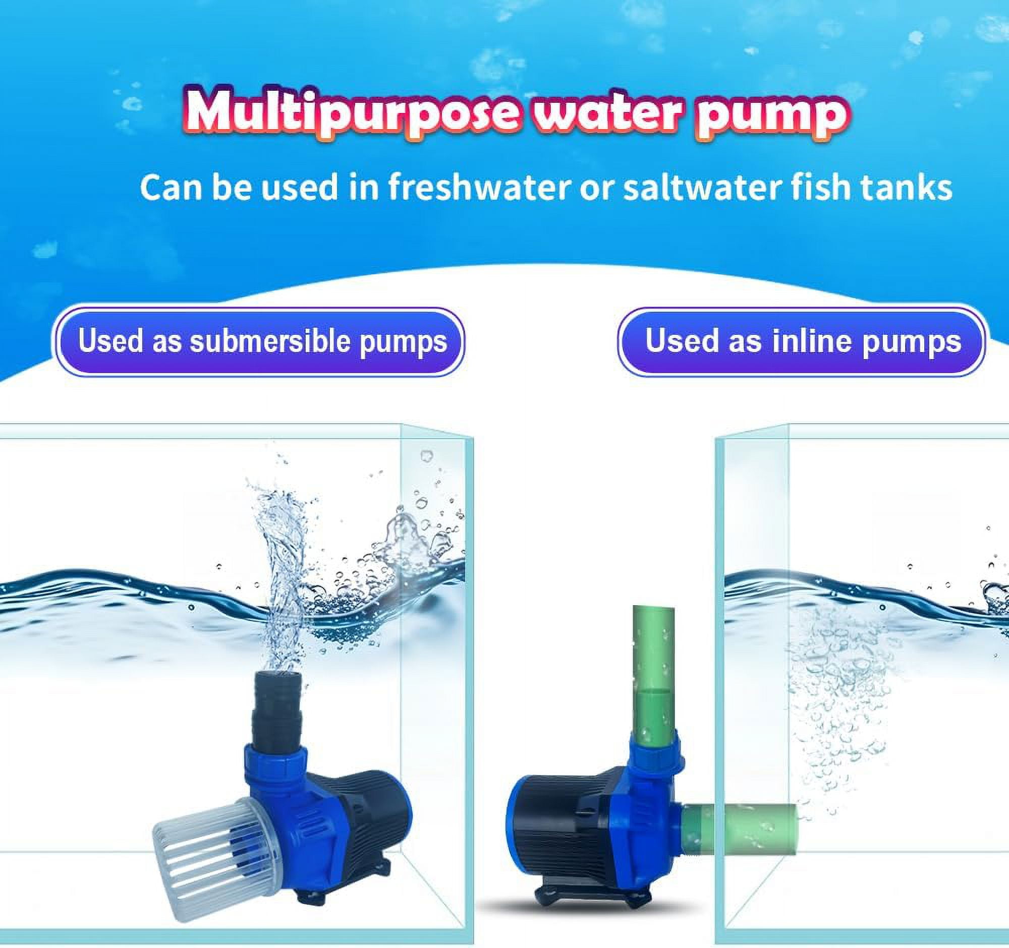 Water Pump with Controller, 6075GPH Submersible and Inline Energy-saving Return Pump for Aquarium, Fishtank, Pond, Fountain, Waterfall, and Else