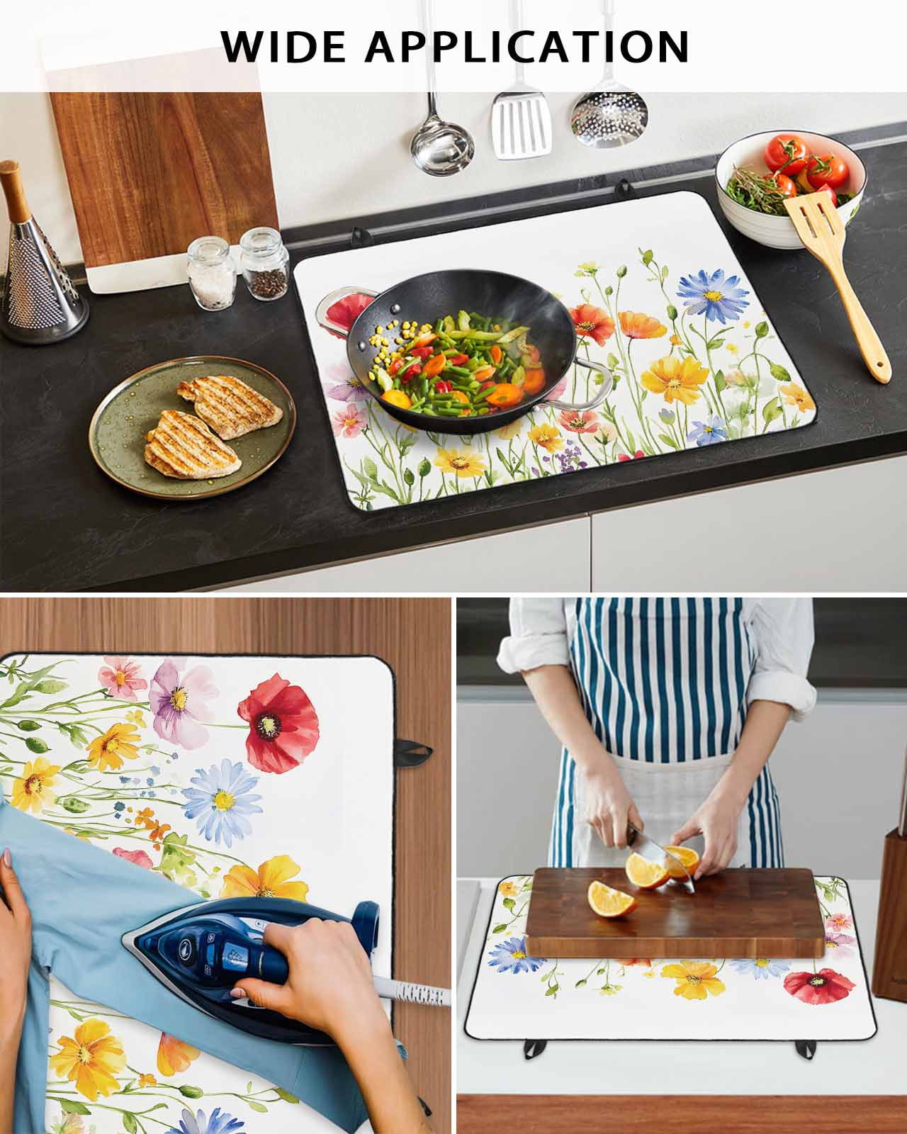 nqOlkjepod Large Induction Cooktop Protector Mat 24"x21", Watercolor Flowers Stove Top Covers for Electric Stove, Daisy Purple Orange Blue Floral Stove Burner Cover Mats, Glass Top Stove Cover